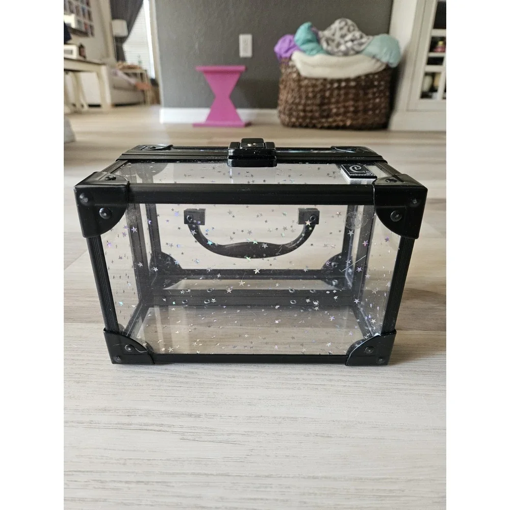 Vintage Caboodles Clear Acrylic Holographic Star Mini Train Case Makeup Box 7x5